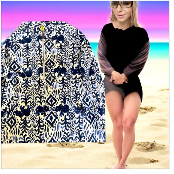 Lilly Pulitzer Skipper Popover Navy White 1/4 Zipper UPF - Picture 3 of 3